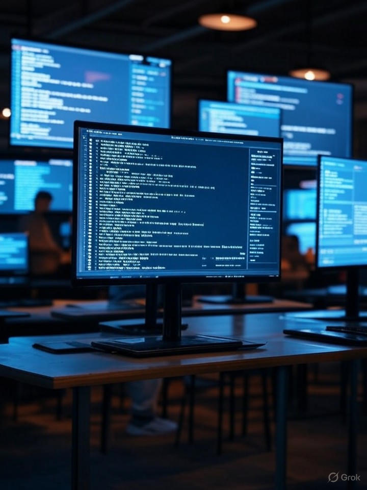 Ultra-realistic 8K depiction of open-source code repositories exploding with contributions, digital marketplace vibe for Llama 4.