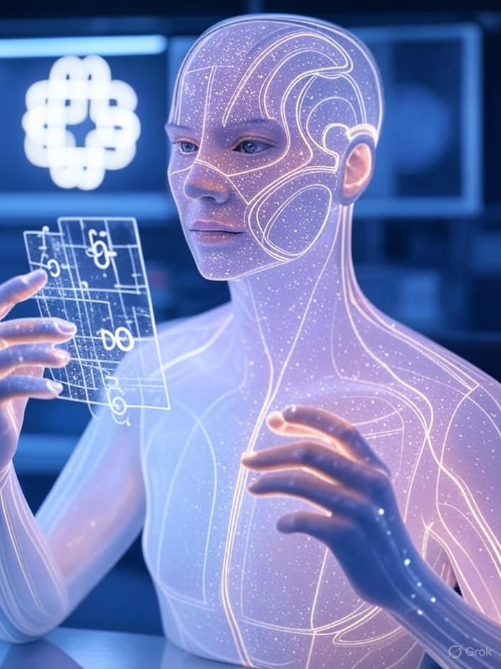 Ultra-realistic 8K image of future quantum-enhanced AI agents solving complex puzzles in a sci-fi laboratory with glowing qubits.