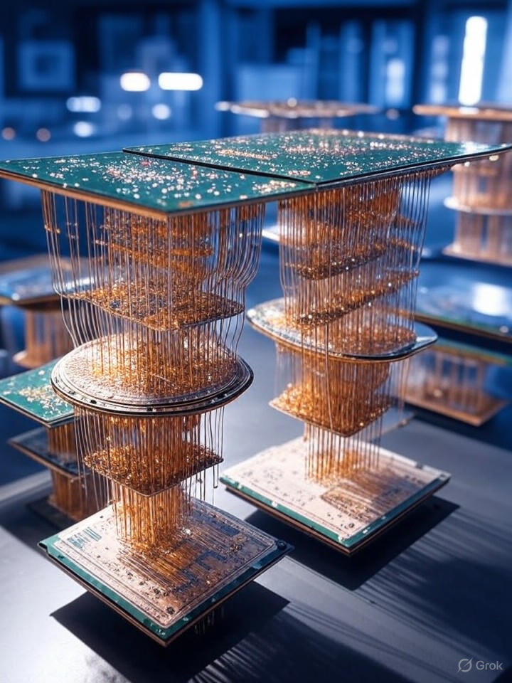 Ultra-realistic 8K image of quantum-inspired processors powering Gemini 2.0, intricate chip designs with quantum bits shimmering.