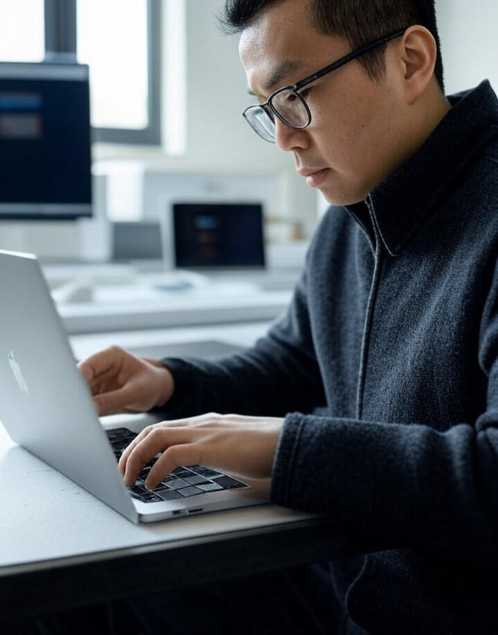 8K ultra realistic person using simple vibe coding platform on macbook 8K ultra realistic person using simple vibe coding platform on macbook