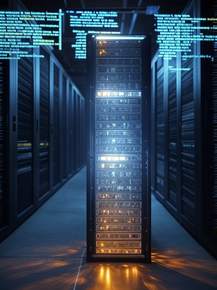 Ultra-realistic 8K inference pipeline in action, batched requests processing asynchronously, Python code snippets overlayed on speeding data trains.