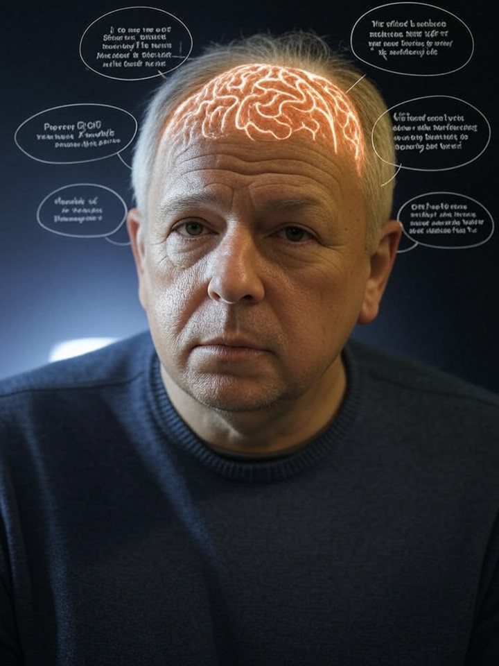 Ultra-realistic 8K image of Claude's extended thinking mode, brain neurons firing in sequence with thought bubbles showing chain-of-thought reasoning, sci-fi neural network.